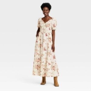 Universal Thread Women's Western Puff Short Sleeve Smocked Midi A-Line Dress